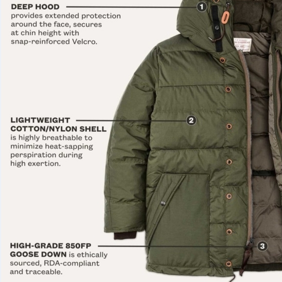 NWT Filson Chilkoot Hooded 850 Fill Goose Down Expedition Parka In Dark Forest. - Picture 10 of 14